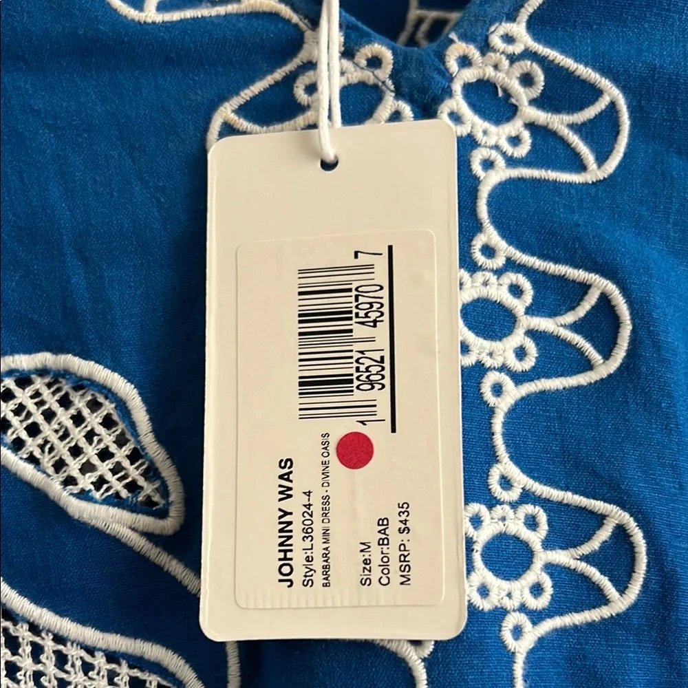 NWT Johnny Was Barbara Mini Dress Size Medium Royal Blue with White Embroidery - Picture 3 of 17